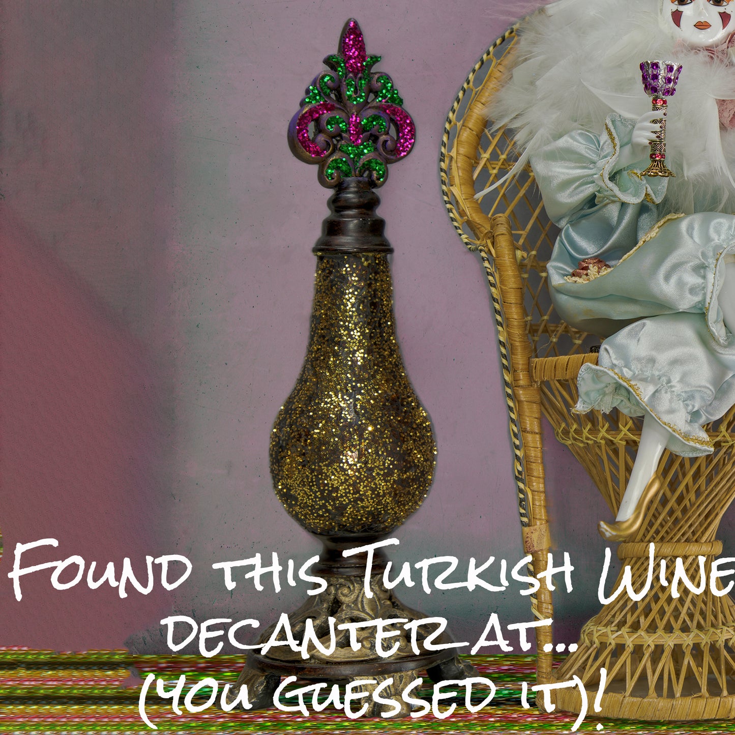 Mardi Gras Harlequin Doll Sitting in a Peacock Chair Wall Art