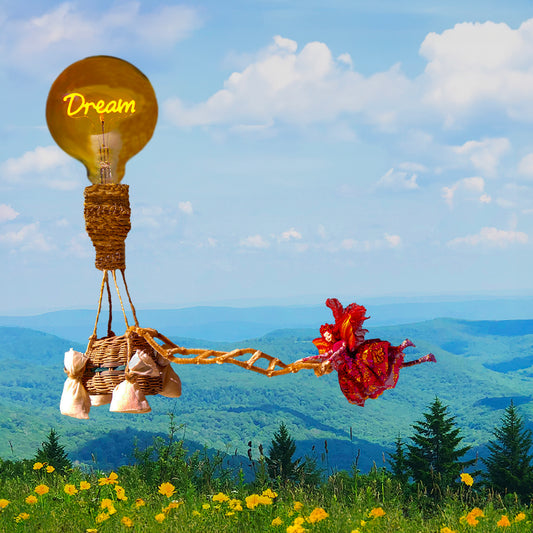 "Dream." Enchanting Fairy and Hot Air Balloon Photo Art Print for Child's Room.