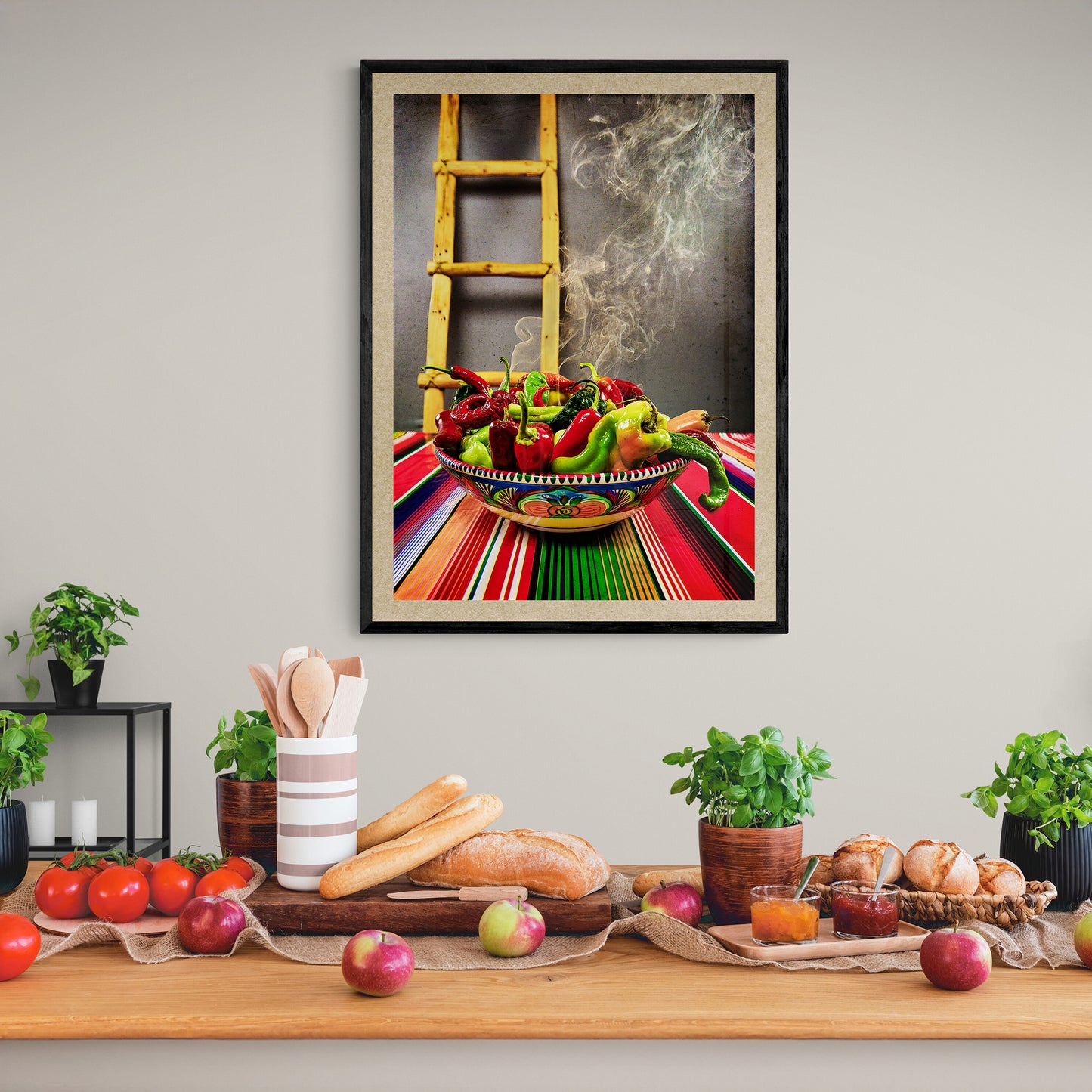 "Kiva Ladder and Chili Peppers." Fine Art Print.